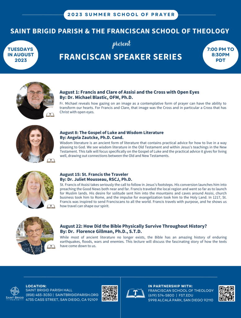 Click on this image to download the Franciscan Speaker Series' info for August 2023.