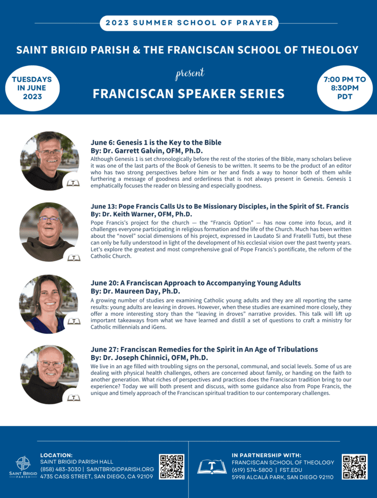 Click on this image to download the Franciscan Speaker Series' info for June 2023.