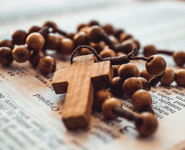 Picture of a Rosary. Inviting you to join the FST community to pray almost Every Saturday.