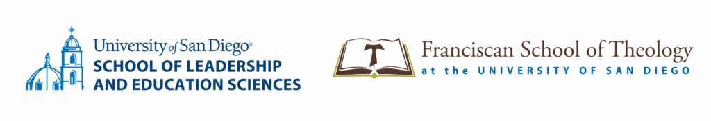 Logos for University of San Diego School of Leadership and Education Sciences and Franciscan School.